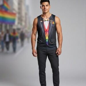 Faux Real Men's Tank Top, LGBTQ, Gay Pride, Tuxedo Look Shirt, Small